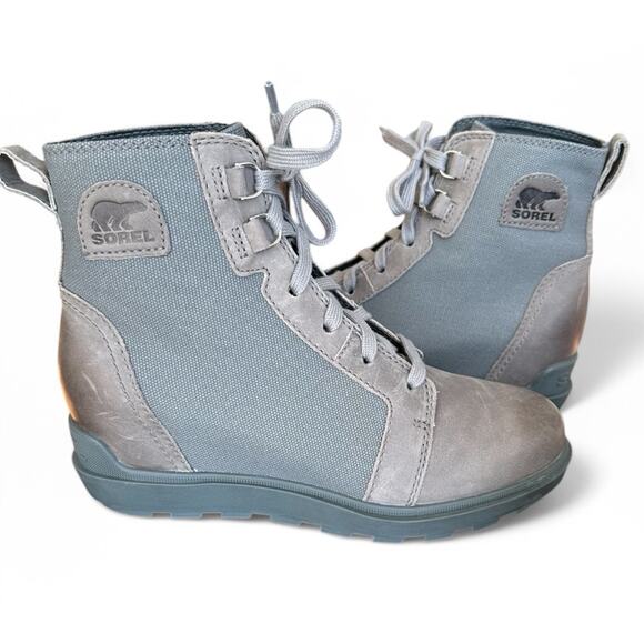 Sorel Boots Evie II Gray Wedge Lug Sole Gorpcore New Size 7 Lace Up Fall Winter - Picture 10 of 10